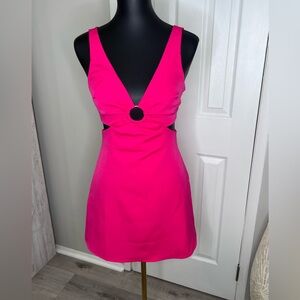Lush Hot Pink Ring-Front Cutout Mini Dress
